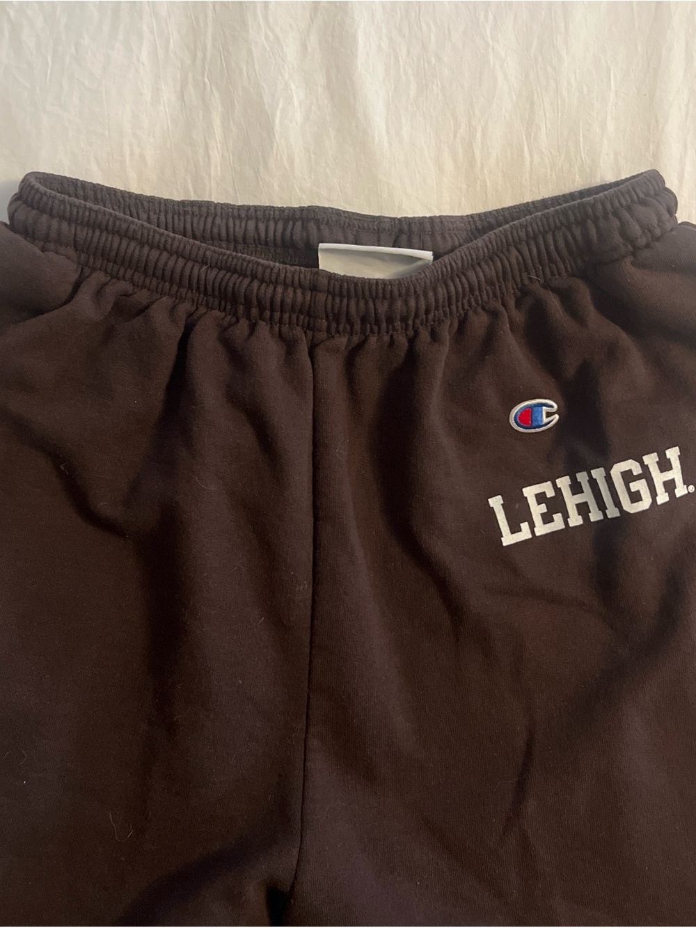 Champion Brown Sweatpants with White Lehigh University Logo